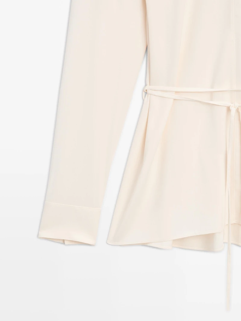 Long sleeve blouse with drawstring detail