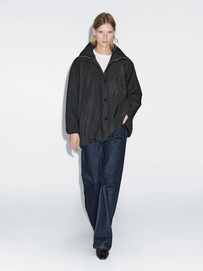 Water-repellent padded parka with high neck