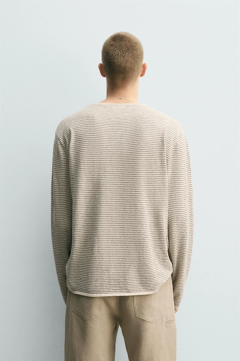 STRIPED COTTON BLEND SWEATER