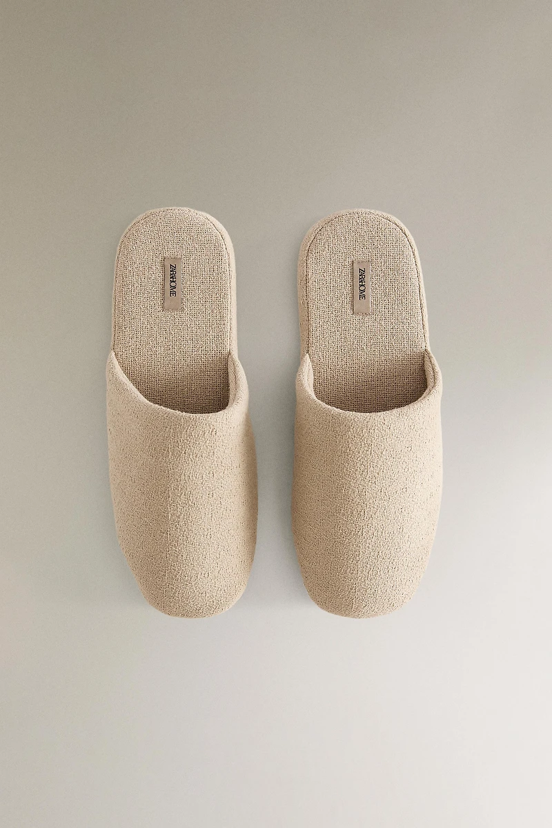 LINEN FLATFORM SLIPPERS