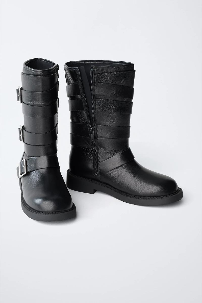 BUCKLED LEATHER BOOTS
