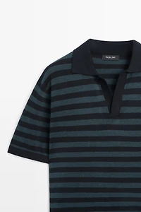 Pull polo en maille rayée contrastée