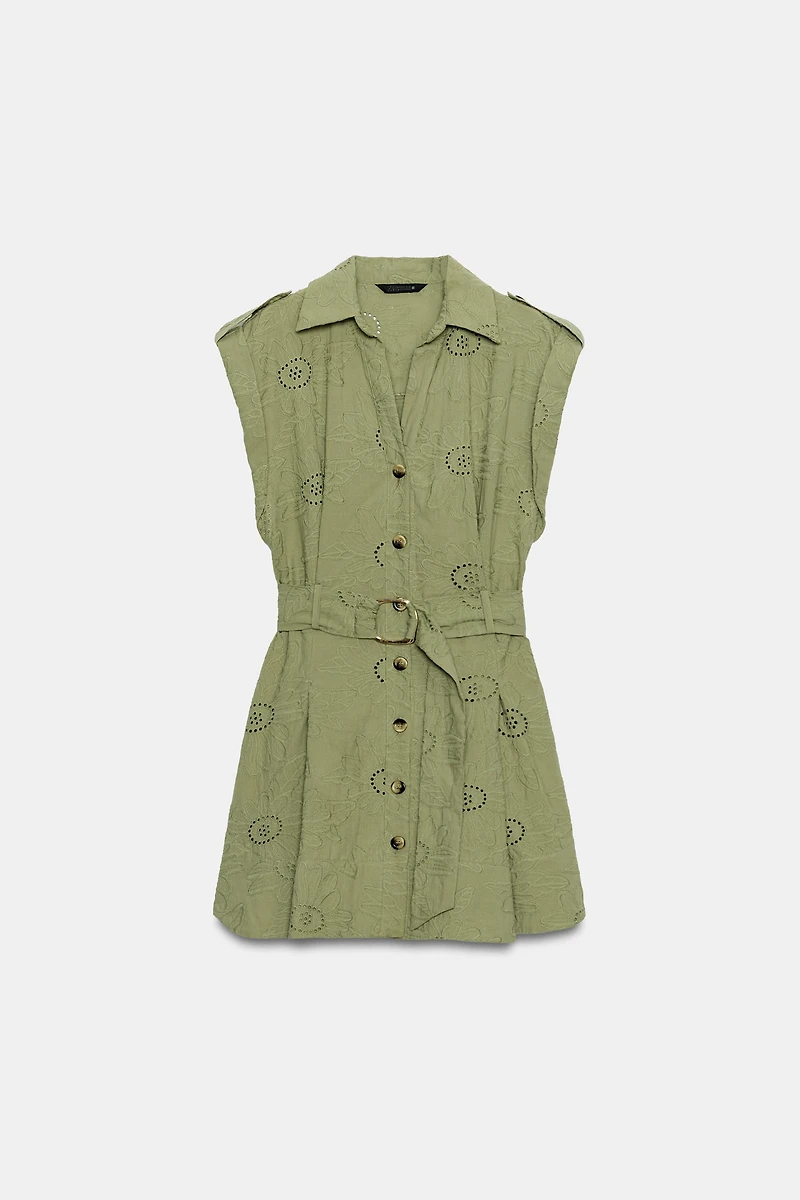 SHORT EMBROIDERED EYELET DRESS