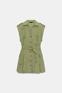 SHORT EMBROIDERED EYELET DRESS