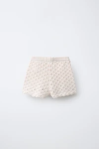 EMBROIDERED CROCHET KNIT SHORTS