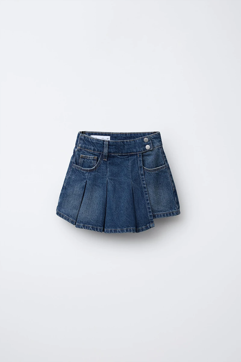 JUPE-BERMUDA EN JEAN À PLIS