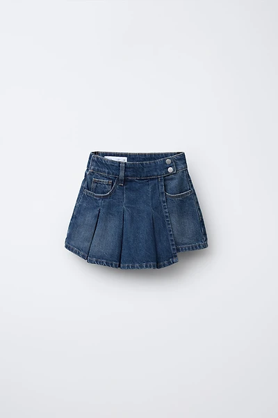 JUPE-BERMUDA EN JEAN À PLIS