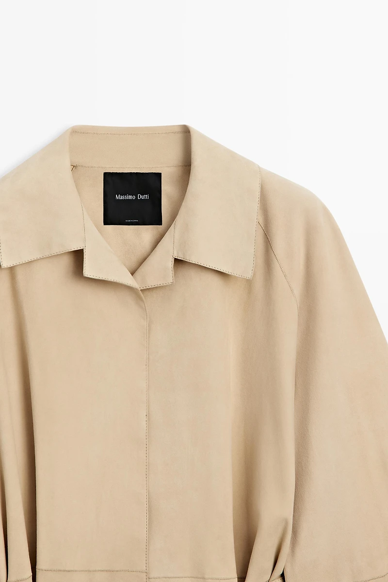 Long suede leather coat