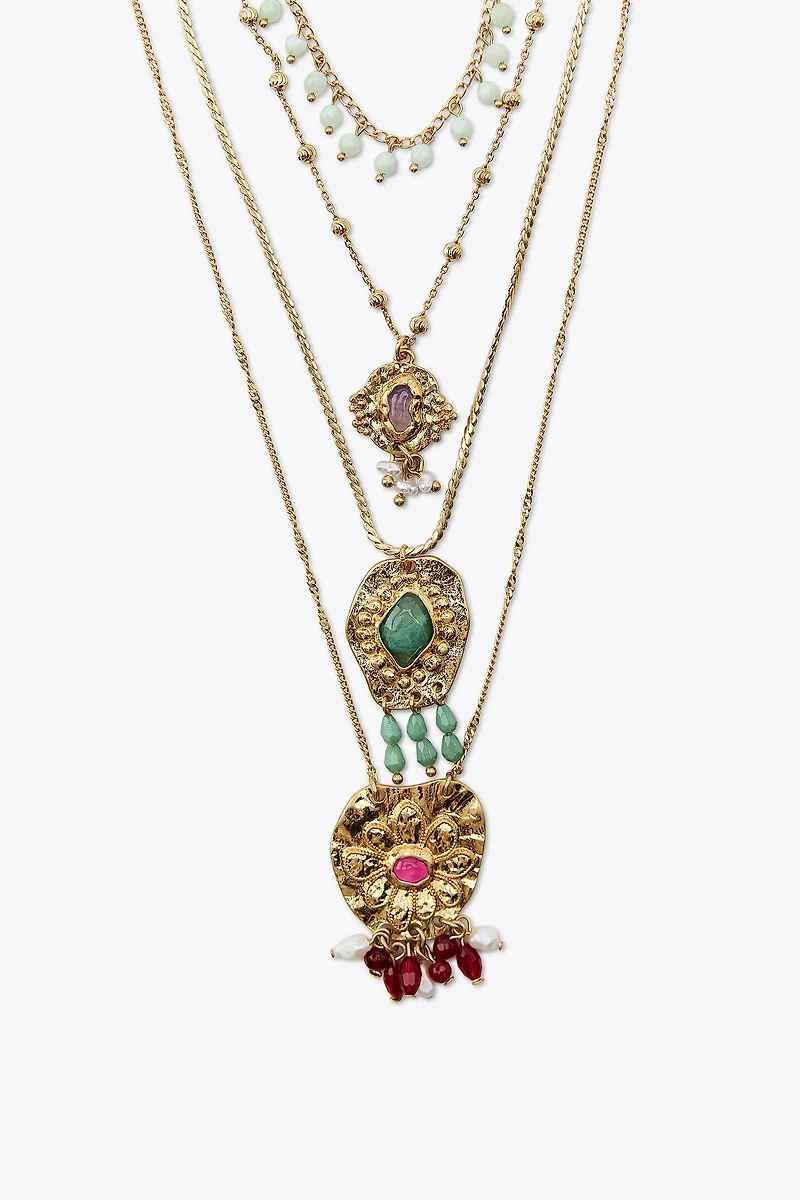 4-PACK BEADED MEDALLION NECKLACES