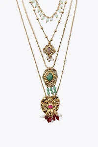 4-PACK BEADED MEDALLION NECKLACES