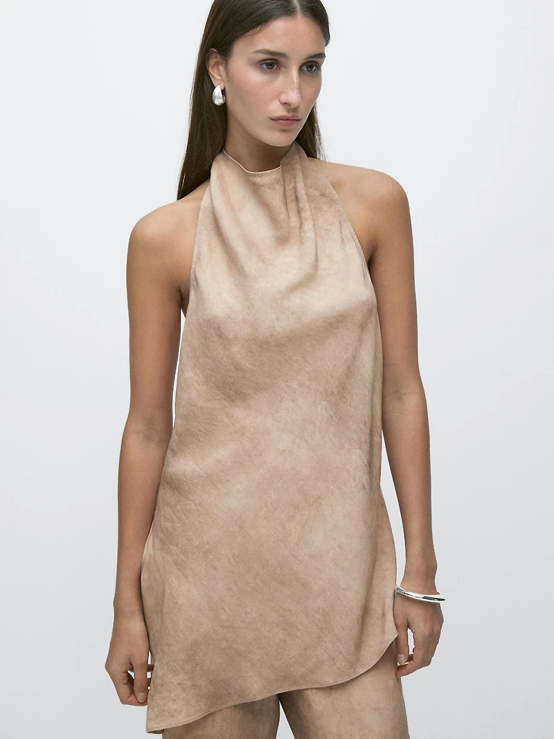 Worn effect halter top