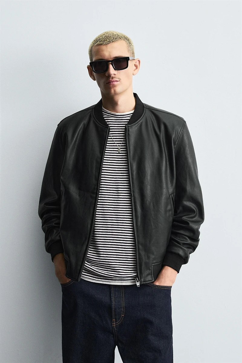FAUX LEATHER BOMBER JACKET