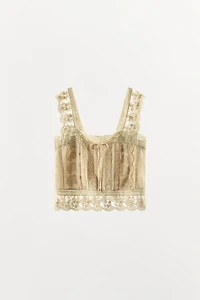 SATIN EFFECT PLEATED LACE TOP