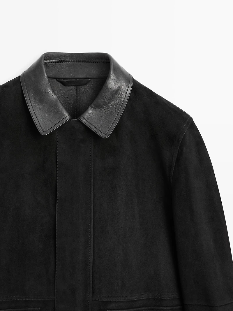 Veste avec poches en cuir finition daim