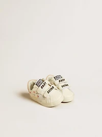 Baby School in nappa leather with pink rose motif and white suede star