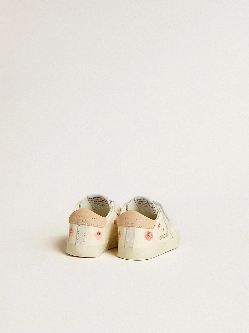 Baby School in nappa leather with pink rose motif and white suede star