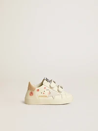Baby School in nappa leather with pink rose motif and white suede star