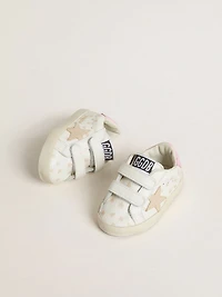 Baby School in nappa with pink flower motif and beige suede star