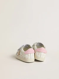 Baby School in nappa with pink flower motif and beige suede star