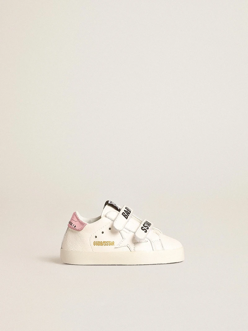 Baby School set white nappa leather with pink heel tab
