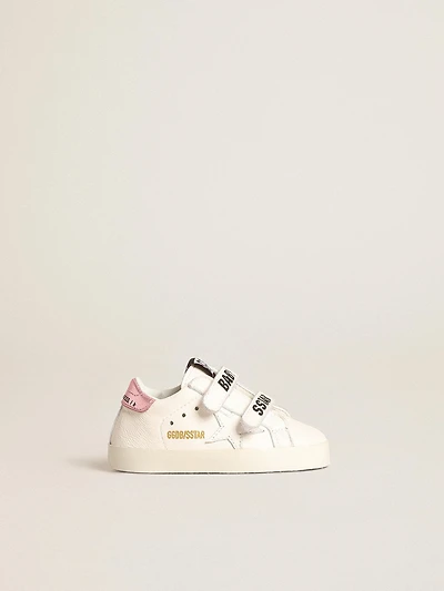 Baby School set white nappa leather with pink heel tab