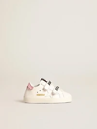 Baby School set white nappa leather with pink heel tab