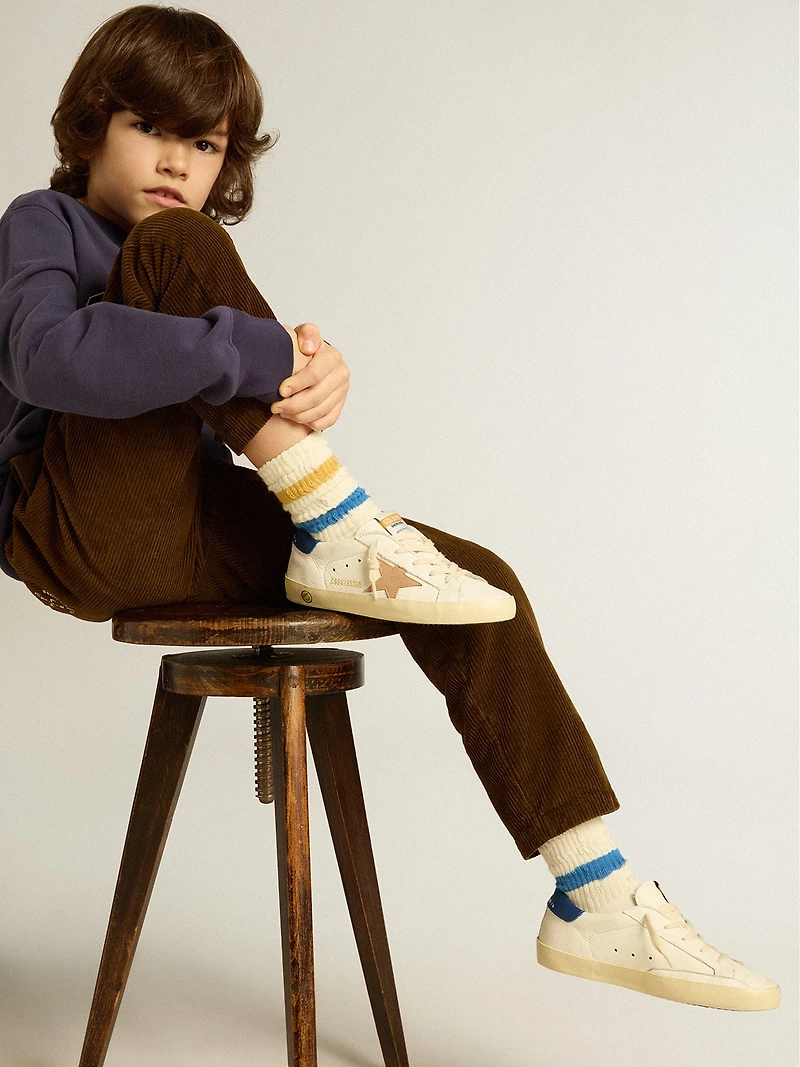 Junior Super-Star nappa leather with a beige star and blue heel tab