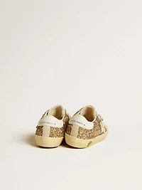 Super-Star Junior in gold glitter with white leather star and heel tab