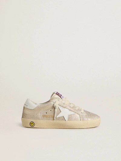 Junior Super-Star sand-colored laminated-effect suede with white leather star