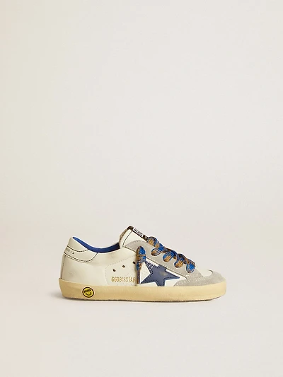 Super-Star Junior with blue leather star and ice-gray suede inserts