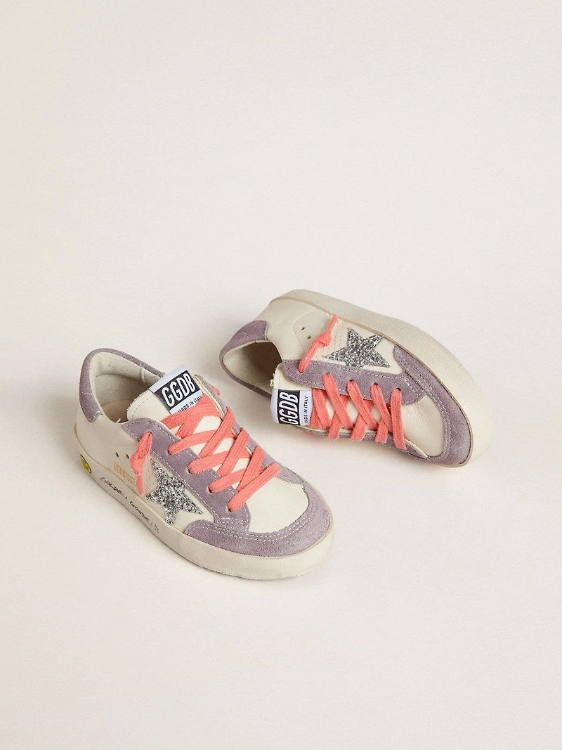 Junior Super-Star with silver glitter star and lilac suede inserts