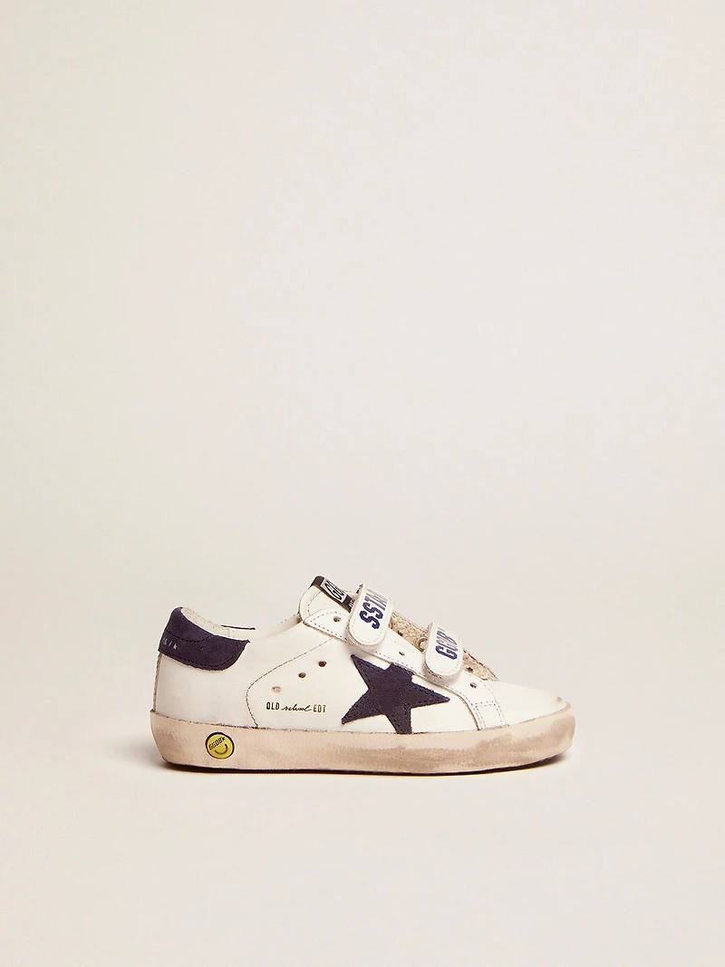 Old School Junior white leather with blue suede star and heel tab