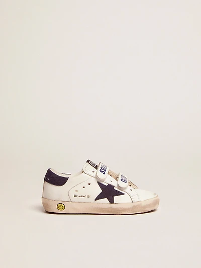 Old School Junior white leather with blue suede star and heel tab
