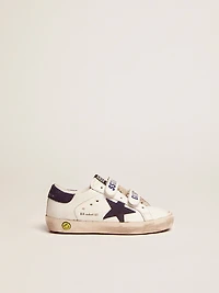 Old School Junior white leather with blue suede star and heel tab