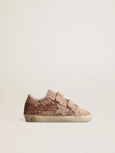 Old School Junior in peach-pink glitter with pink suede star