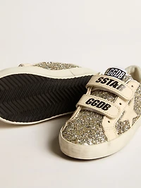 Old School Junior platinum glitter with leather star and heel tab