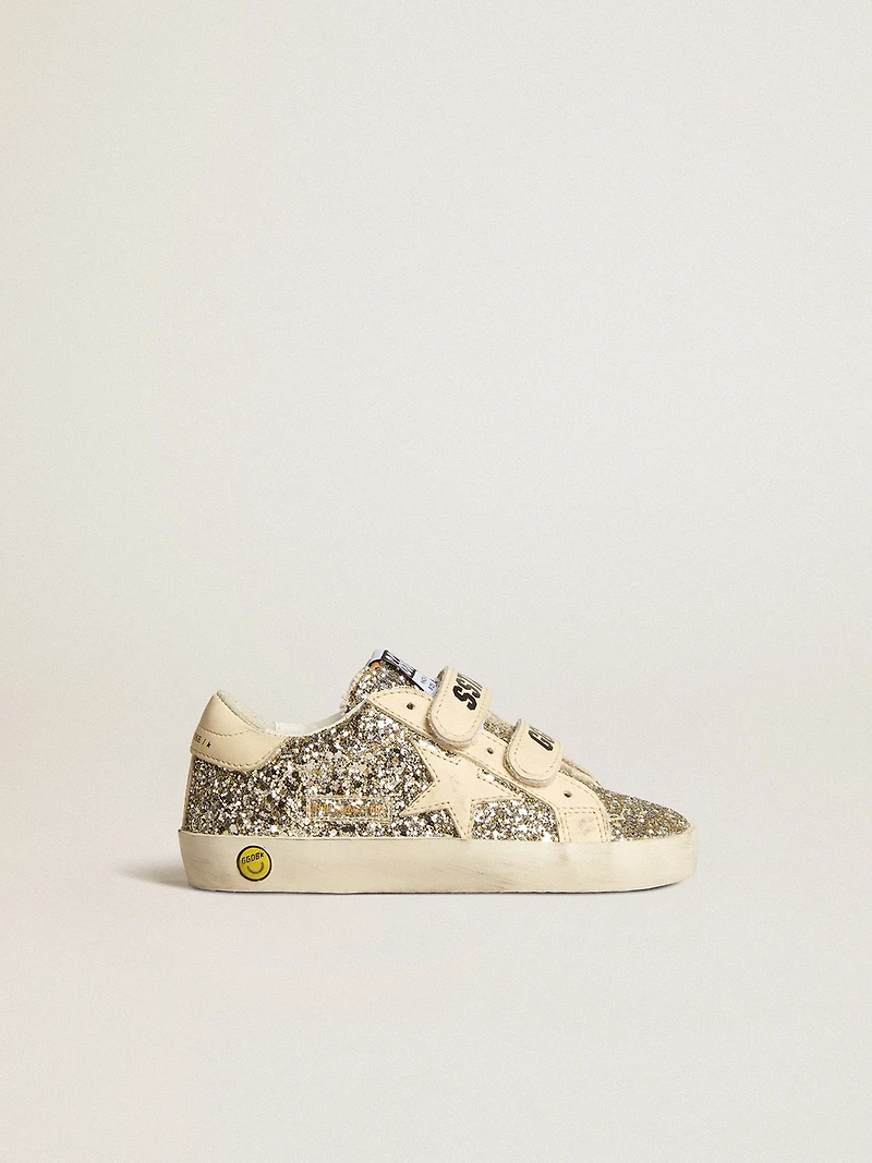 Old School Junior platinum glitter with leather star and heel tab