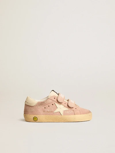 Old School Junior in pink suede with cream leather star and heel tab