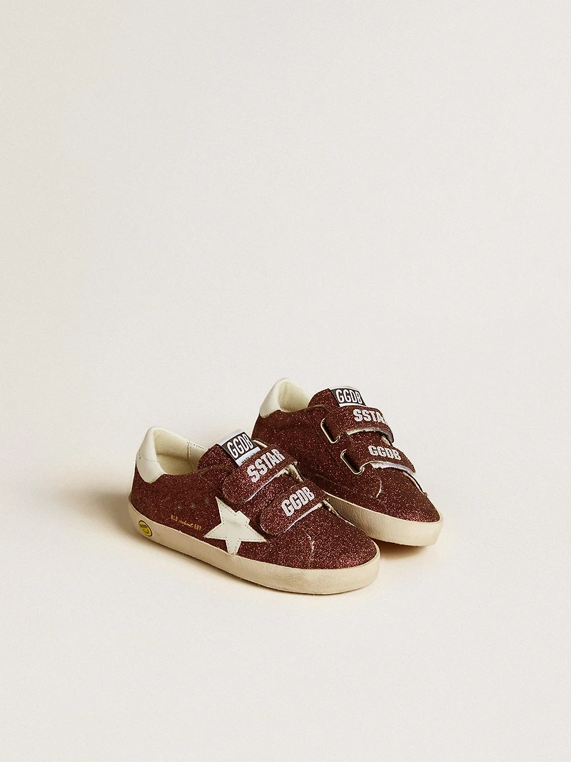 Old School Junior in burgundy glitter with leather star and heel tab