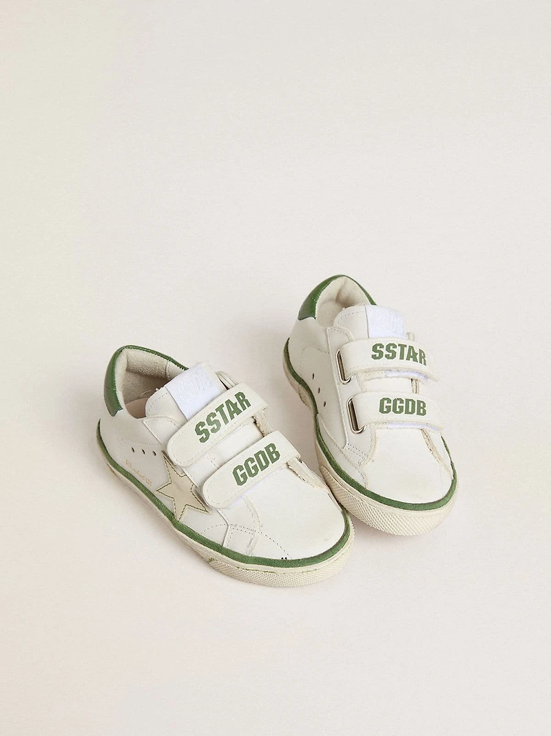 Junior Old School white leather with green nappa heel tab and insert