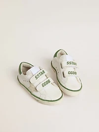 Junior Old School white leather with green nappa heel tab and insert