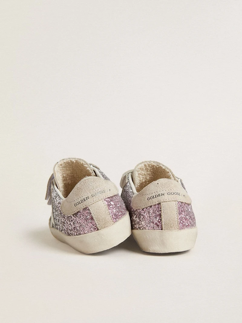 Junior Old School in silver and pink glitter with white leather star