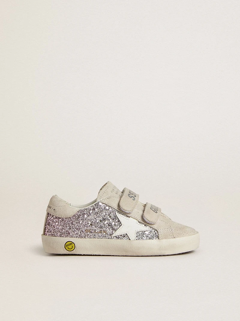 Junior Old School in silver and pink glitter with white leather star