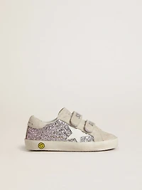 Junior Old School in silver and pink glitter with white leather star