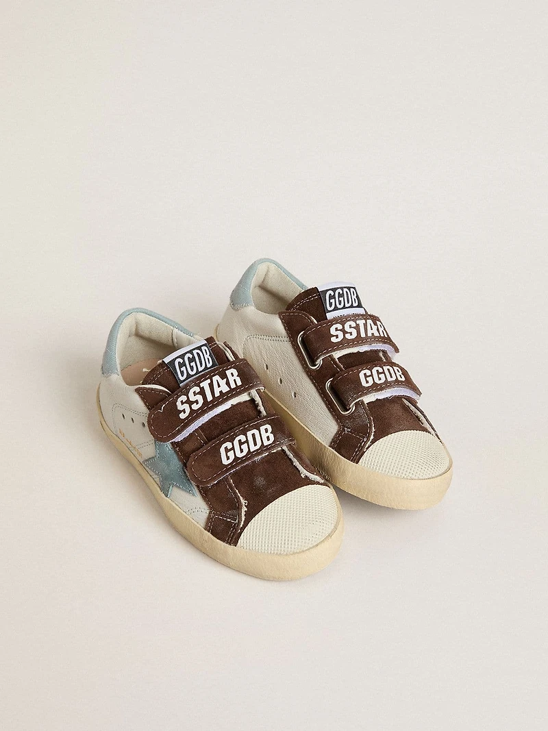 Junior Old School nappa with light blue suede star and brown inserts