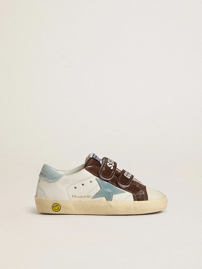 Junior Old School nappa with light blue suede star and brown inserts