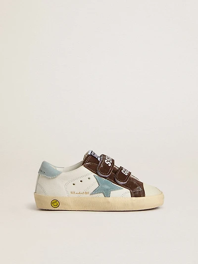 Junior Old School nappa with light blue suede star and brown inserts