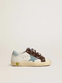 Junior Old School nappa with light blue suede star and brown inserts