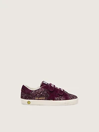 Junior Old School burgundy glitter with suede star and heel tab