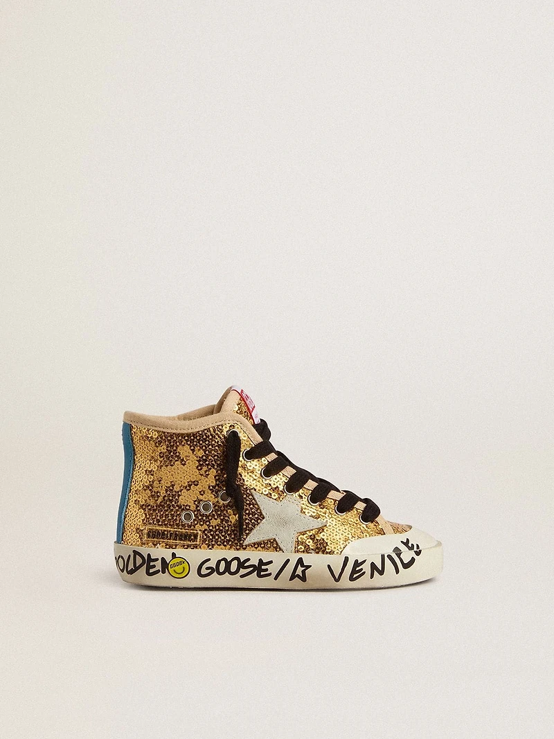 Junior Francy Penstar gold sequins with ice-gray suede star